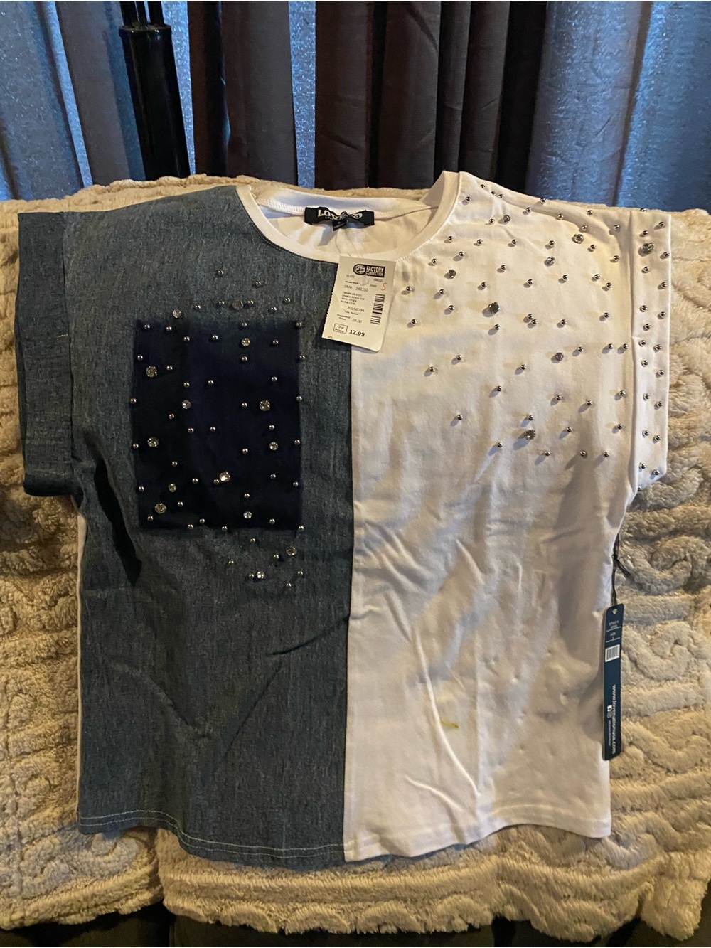 Love Men's Two-Tone Studded Short Sleeve Shirt - Blue/White